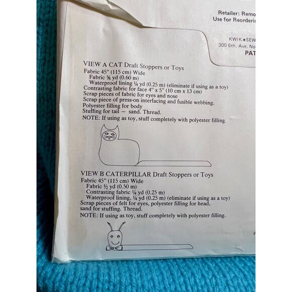 Kwik Sew 1136 pattern Draft stopper toys cat elephant caterpillar pressing ham - Picture 4 of 5